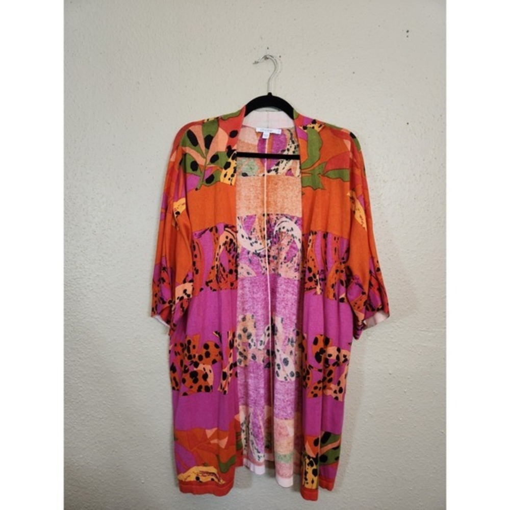 Chico's Women's Multicolor‎ Printed Short Sleeve Open Front Cardigan Size Large